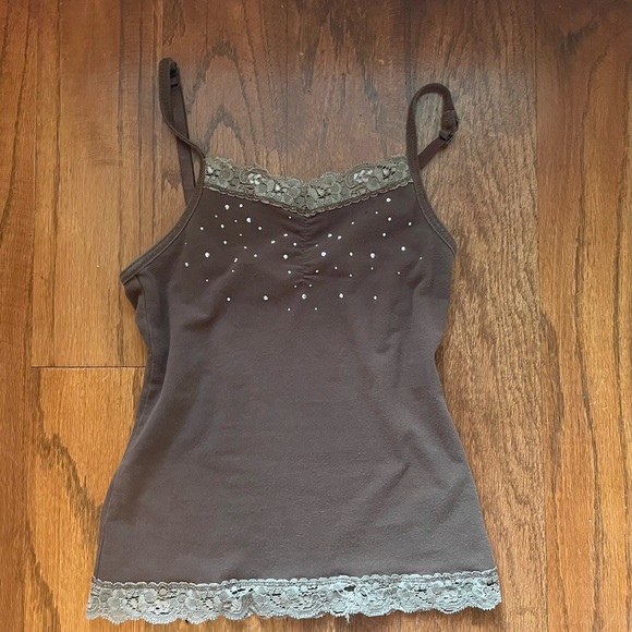 y2k brown cami with lace trim - Picture 1 of 2
